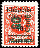 60 Centu Auf 50 M. Auf 25 C.., Postfrisch In Type I Mit Aufdruckfehler VII "stark Gebrochener Zierbalken", Fotoattest Kl - Memel (Klaïpeda) 1923