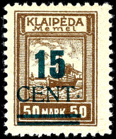 15 Cent. Auf 50 M. Grünaufdruck, Ungebraucht In Type I Mit Aufdruckfehler "Punkt Hinter T Höher Stehend", Bestens Geprüf - Klaipeda 1923