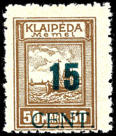 15 Cent. Auf 50 M. Grünaufdruck, Postfrisch In Type IV, Fotoattest Klein BPP "echt, Einwandfrei", Mi.2000,-, Katalog: 23 - Memelgebiet 1923
