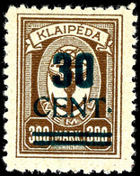 15 Cent. Auf 50 M. Grünaufdruck, Ungebraucht In Type I Mit Aufdruckfehler "Punkt Hinter T Höher Stehend", Bestens Geprüf - Klaipeda 1923