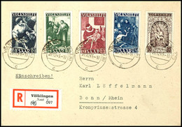 8 Bis 50 Fr. Volkshilfe 1949, 5 Werte Kpl. Auf überfrankiertem R-Ersttagsbrief "VÖLKLINGEN 20.12.49" Nach Bonn Mit Ankun - Sonstige & Ohne Zuordnung