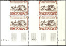 15 + 5 Fr. IBASA - Tag Der Briefmarke, Unterrand-4er-Block Mit Zwei Zwischenstegpaaren Und Druckdatum "4.4.50", Die Link - Autres & Non Classés