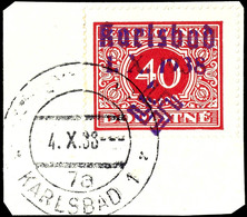 40 H. Portomarke Auf Briefstück, Tadellos Gestempelt "KARLSBAD 4.X.38", Sehr Seltene Marke, Auflage Nur 205 Stück, Tiefs - Sonstige & Ohne Zuordnung