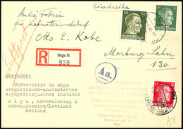 5, 12 U. 30 Pf Hitler "Ostland", Zusammen Als Portorichtige Frankatur Auf Luftpost-R-Brief Von "RIGA 7.1.44" über Auslan - Other & Unclassified