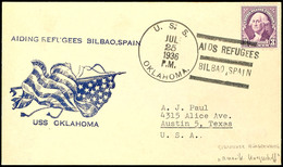 1936, Span. Bürgerkrieg, Briefumschlag Vom Amerikanischen Schlachtschiff OKLAHOMA Mit 3 C Mit Aufgabe-Stpl. U. S. S. OKL - Other & Unclassified