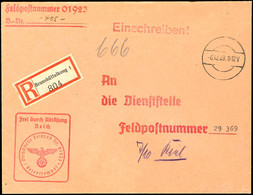 1939, Kriegsmarine, Feldpost-R-Brief Mit Stummen Aufgabe-Stpl. Vom 6.10.43 Sowie Mit R-Zettel "Brunsbüttelkoog 1" Und Ab - Sonstige & Ohne Zuordnung