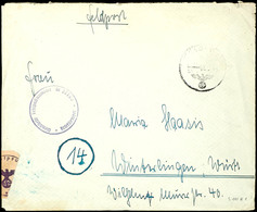 1944, Kriegsmarine, Feldpost-Brief Mit Norm-Stpl. Vom 8.5.44 Nach Winterlingen In Württemberg Mit Brief-Stpl. Und Absend - Other & Unclassified