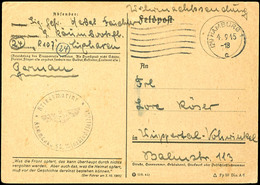 1945, Minenräumdienst, Unfrankierte Postkarte (Feldpost-Karte) Mit Aufgabe-Stpl. (24) HAMBURG 1 Vom 4.9.45 Und Absendera - Sonstige & Ohne Zuordnung