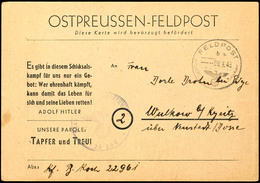 Ostpreußen-Feldpost, Karte Mit Kartonfarbe Hellbraun Mit Eindruck "Unsere Parole: TAPFER Und TREU!", Geschrieben Am 28 F - Other & Unclassified