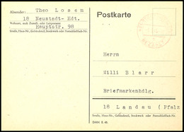 NEUSTADT-HAARDT: Postkarte Mit Rotem "NEUSTADT (WEINSTR) / BEZAHLT 3.9.45" Nach Landau, Laut Kartentext "Heute Am 3.9.45 - Other & Unclassified