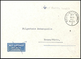 REUTLINGEN: " '20' Rpf Gebühr Bezahlt" Auf Brief Von K1 "REUTLINGEN 27 APR 45" Nach Hanau, Sehr Seltener Beleg, Der Post - Otros & Sin Clasificación