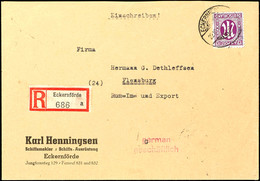 Eckernförde, 30 Pfg Einschreibezettel Mit Gebührenfunktion Sowie 12 Pfg AM-Post Auf R-Brief Von ECKERNFÖRDE 22.10.45 Nac - Kiel