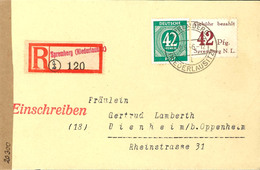 42 Pfg Freimarke Gezähnt Zusammen Mit 42 Pfg Kontrollrat Auf Portogerechtem R-Brief Von "SPREMBERG 2.9.46" Nach Dienheim - Spremberg