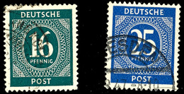 16 Und 25 Pfg. Ziffern, Schwarzopalgrün Bzw. Lebhaftlilaultramarin, Gest., Je Farbgepr. Arge, Mi. 250,-, Katalog: 923d,9 - Autres & Non Classés