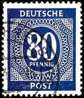 80 Pfg. Ziffern, Fehlfarbe Schwärzlichviolettblau, Gest., Farbbefund Hohmann, Mi. 450,-, Katalog: 935F O - Andere & Zonder Classificatie