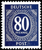 80 Pfg. Ziffern, Fehlfarbe Schwärzlichviolettblau, Postfrisch, Farbbefund Hohmann, Mi. 320,-, Katalog: 935F ** - Autres & Non Classés