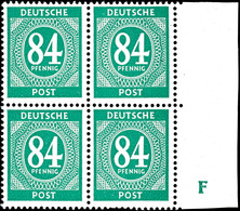 84 Pfg. Grün, 4er - Block Vom Rechten Bogenrand Mit Druckerzeichen "I", 3 Mm Hoch, Postfrisch, Eine Marke Verkürzte Zahn - Other & Unclassified