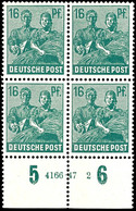 Arbeiter 16 Pf. Als Unterrandviererblock Mit Seltener HAN "4166.47 2", Tadellos, Mi. 400,--, Katalog: 949(4)HAN ** - Sonstige & Ohne Zuordnung