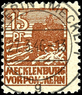 15 Pfg Abschiedsserie Auf Dünnem, Glatten Papier, Zentrisch Gestempelt "SCHWERIN (MECKL.) 1 27.3.46", Tadellos, Interess - Sonstige & Ohne Zuordnung