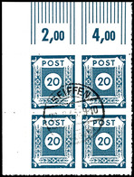 20 Pf Eckrandviererblock Links Oben Mit Postmeisterdurchstich Vom Postamt Seifen, Tadellos Gestempelt "SEIFFEN (Erzgebir - Altri & Non Classificati