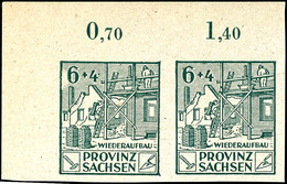 6 + 4 Pfg Wiederaufbau Geschnitten Mit Plattenfehler X "Schraffurlinien Neben Der Wertziffer '6' Links Großflächig Fehle - Other & Unclassified