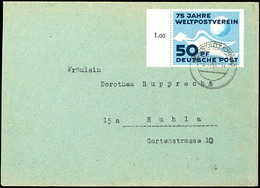 50 Pfg Weltpostverein Mit Linkem Bogenrand Auf FDC Von "NEUSTADT (ORLA) 9.10.49"  Adressiert Nach Ruhla, Tadelloses Kabi - Andere & Zonder Classificatie