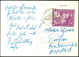 24 + 12 Pfg Leipziger Frühjahrsmesse Mit Linker Oberer Bogenecke Auf Postkarte Als FDC Mit ESST "(10b) LEIPZIG C1 5.3.50 - Other & Unclassified