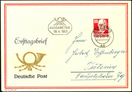 80 Pfg Köpfe Auf Schmuck-FDC Von "BERLIN W8 16.4.53" Nach Teitzing, Tadellose Erhaltung, Mi. 400.-, Katalog: 340 FDC BF - Altri & Non Classificati