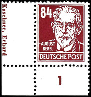 84 Pfg. Köpfe, Linke Untere Bogenecke Mit Druckkontrollvermerk "Kaschner, Erhard", Gepr. Schönherr BPP, Mi. 1.000,-, Kat - Other & Unclassified