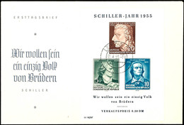 Blockausgabe Schiller Auf Blanko-Schmuck-FDC Von "LEIPZIG C1 30.4.55", Kleiner Eckbug Oben Rechts, Mi. 140.-, Katalog: B - Altri & Non Classificati