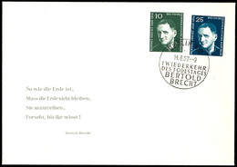 10 Und 25 Pfg Brecht, Beide Werte Komplett Auf Blanko-Schmuck-FDC Mit Dem Zurückgezogenen ESST "BERLIN W8 / BERTOLD BREC - Autres & Non Classés