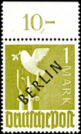 1 M. Schwarzaufdruck Mit Aufdruckfehler IVa " 'R' Gebrochen" (Feld 2) Mit Plattendruck-Oberrand Dgz, Tadellos Postfrisch - Altri & Non Classificati