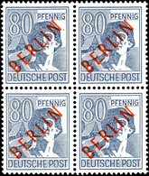 80 Pfg Rotaufdruck, 4er-Block, Tadellos Postfrisch, Unsigniert, Nicht Häufige Einheit, Mi. 520.-, Katalog: 32(4) ** - Sonstige & Ohne Zuordnung