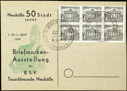 1 Pfg Berliner Bauten, Sechserblock Blanko-Karte Mit Entwertung "BERLIN NEUKÖLLN 1.4.49", Bogenfelder 45 - 47 Und 55 - 5 - Sonstige & Ohne Zuordnung