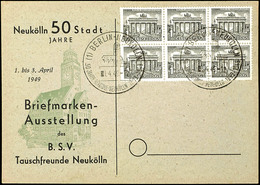 1 Pfg Berliner Bauten, Sechserblock Auf Blanko-Karte Mit Entwertung "BERLIN NEUKÖLLN 1.4.49", Bogenfelder 41 - 43 Und 51 - Other & Unclassified