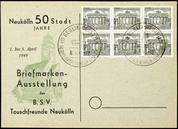 1 Pfg Berliner Bauten, Sechserblock Auf Blanko-Karte Mit Entwertung "BERLIN NEUKÖLLN 1.4.49", Bogenfelder 47 - 49 Und 57 - Sonstige & Ohne Zuordnung