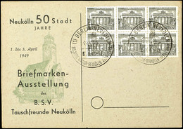 1 Pfg Berliner Bauten, Sechserblock Auf Blanko-Karte Mit Entwertung "BERLIN NEUKÖLLN 1.4.49", Bogenfelder 67 - 69 Und 77 - Other & Unclassified