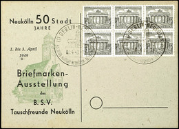 1 Pfg Berliner Bauten, Sechserblock Auf Blanko-Karte Mit Entwertung "BERLIN NEUKÖLLN 1.4.49", Bogenfelder 7 - 9 Und 17 - - Other & Unclassified