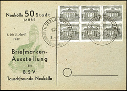 1 Pfg Berliner Bauten, Sechserblock Auf Blanko-Karte Mit Entwertung "BERLIN NEUKÖLLN 1.4.49", Bogenfelder 81 - 81 Und 91 - Autres & Non Classés