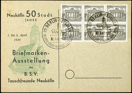 1 Pfg Berliner Bauten, Sechserblock Auf Blanko-Karte Mit Entwertung "BERLIN NEUKÖLLN 1.4.49", Bogenfelder 87 - 89 Und 97 - Autres & Non Classés