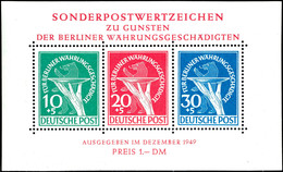 Blockausgabe "Währungsgeschädigte" Mit Beiden Plattenfehlern, "Bruch Im C Von WÄHRUNGSGESCHÄDIGTE" Auf Der 10 Pfg- Und " - Sonstige & Ohne Zuordnung