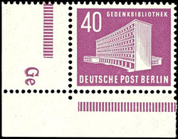 40 Pfg Berliner Bauten, Eckrandstück Unten Links Mit Druckerzeichen "Ge", Postfrisch, Mi. 150.-, Katalog: 122DZ ** - Autres & Non Classés
