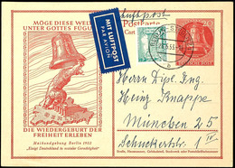 Sonderpostkarte 20 Pfg Freiheitsglocke Maifeier 1952 Mit Zufrankatur 5 Pfg Bauten Als Portogerechte Luftpost-Karte Von " - Other & Unclassified