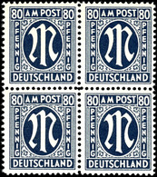 80 Pf. Schwarzblau Im 4er-Block, C-Zähnung, Tadellos Postfrisch, Fotoattest Hettler BPP, Mi. 720,-, Katalog: 34bC ** - Sonstige & Ohne Zuordnung