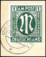 1 Reichsmark AM-Post, Gezähnt L 11 : 11 1/2, Tadellos Gestempelt "DELMENHORST 1 K 18.4.46" Auf Luxusbriefstück, Fotoatte - Altri & Non Classificati