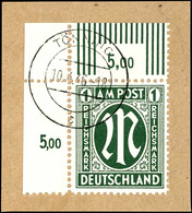 1 Reichsmark AM-Post, Deutscher Druck, Gezähnt L 11 : 11 1/2, Papier Z, Eckrandstück Oben Links = Feld 1 Aus Schalterbog - Sonstige & Ohne Zuordnung