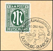 1 Reichsmark AM-Post, Gestempelt "Tag Der Briefmarke 20. Okt. 1946 Philatelisten-Tagung Duisburg Ruhrort" Auf Briefstück - Sonstige & Ohne Zuordnung
