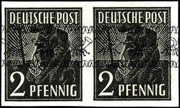 2 Pfg. Mit Bandaufdruck, Ungezähnt, Waagerechtes Paar, Postfrisch, Gepr. Schlegel BPP, Mi. 400.-, Katalog: 36IU ** - Sonstige & Ohne Zuordnung