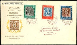 10 - 30 Pfg 100 Jahre Deutsche Briefmarken Auf Satz-FDC Mit ESST "MÜNCHEN 30 SEPT 1949" Nach Celle, Tadellose Erhaltung, - Altri & Non Classificati