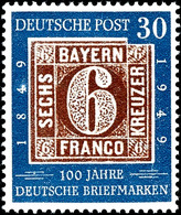 30 Pfg. 100 Jahre Briefmarken Mit Plattenfehler "Aufhellung An Der 4 Von 1849 Und Weißer Punkt Zwischen Den Obersten Lin - Autres & Non Classés